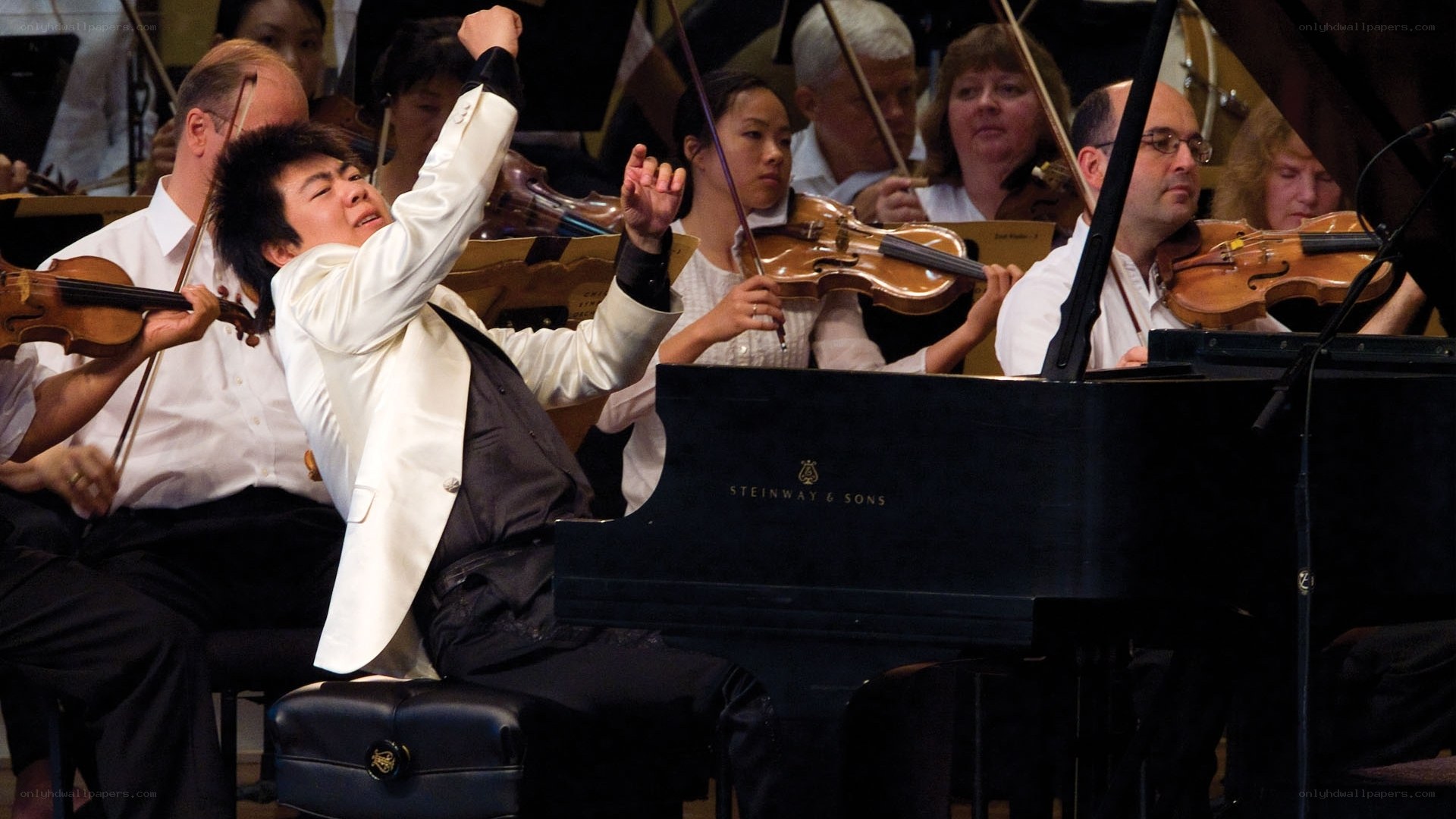 Pianist performing with orchestra