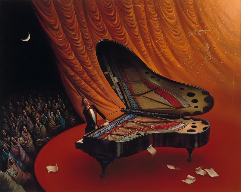 Pianist Playing Grand Piano — Red