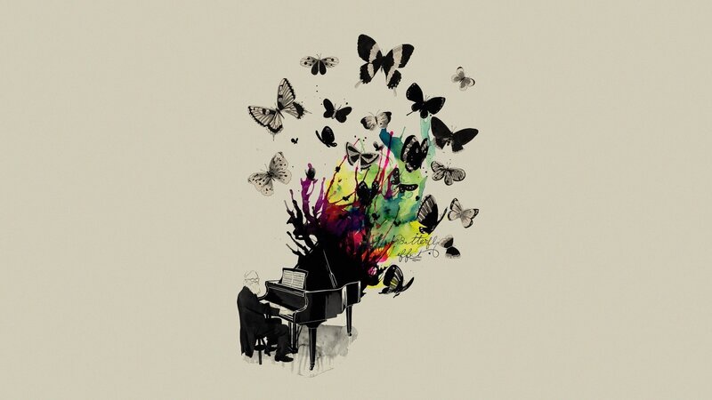 piano and butterflies art