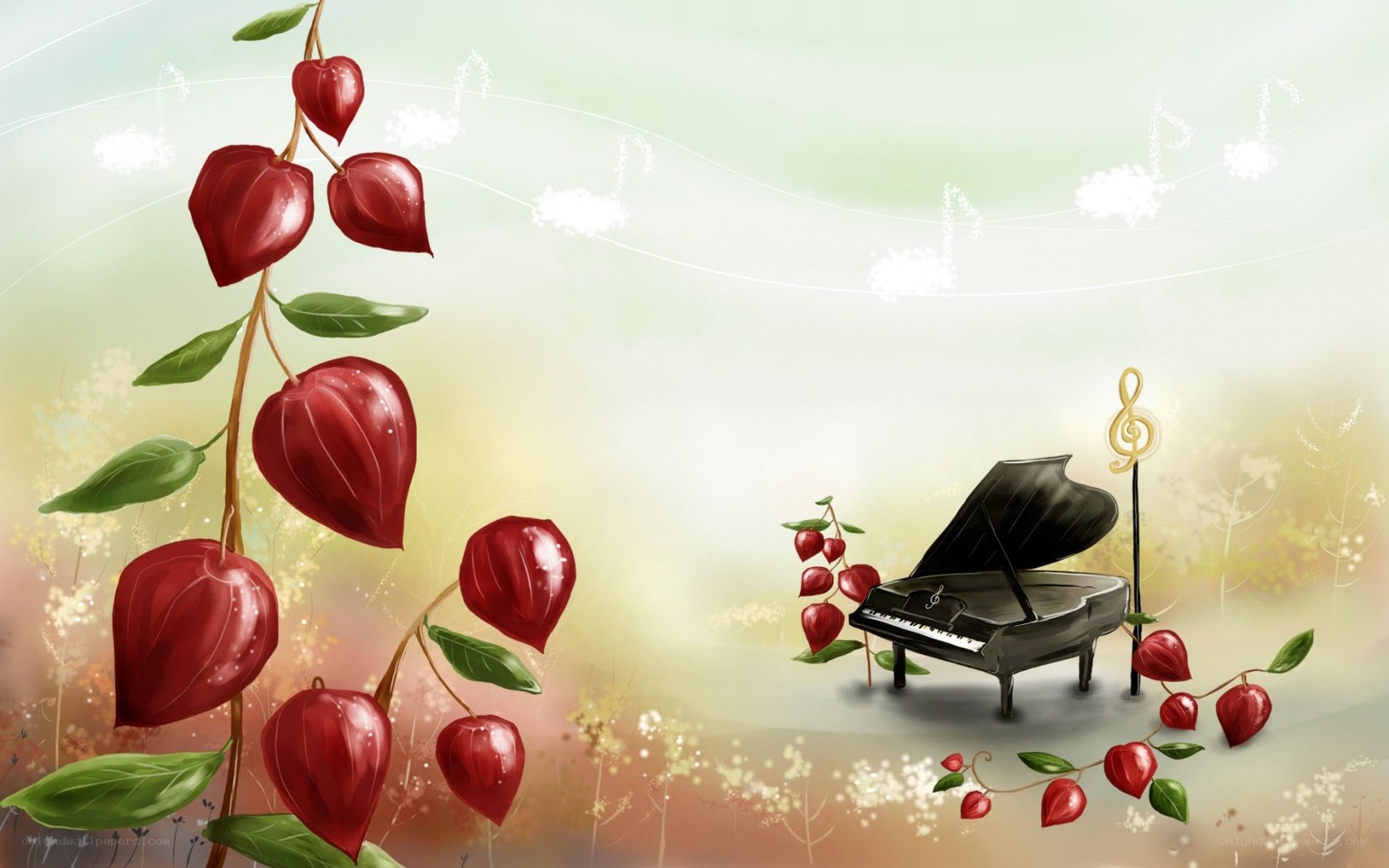 Piano and red berries