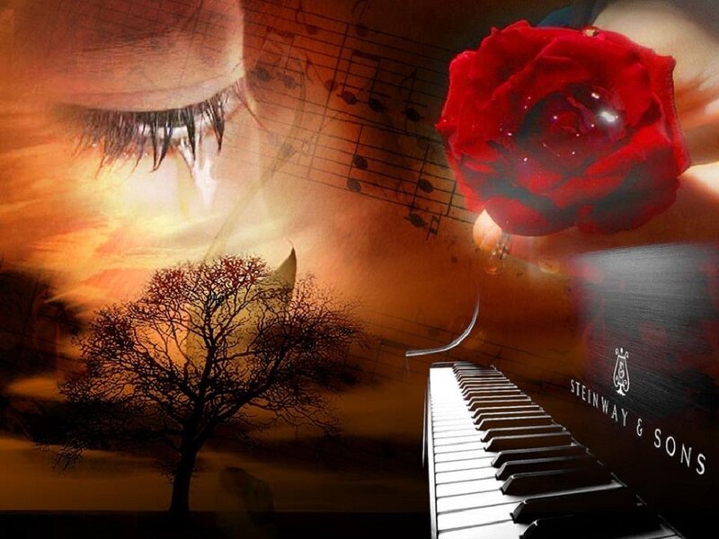 Piano and Rose Collage — Red