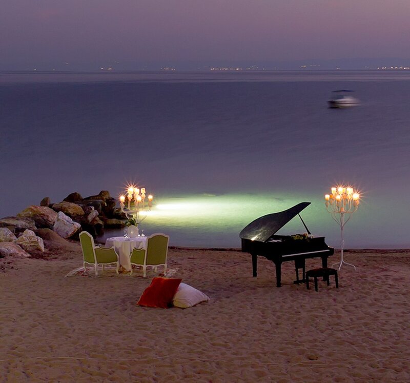 Piano and Table on Beach