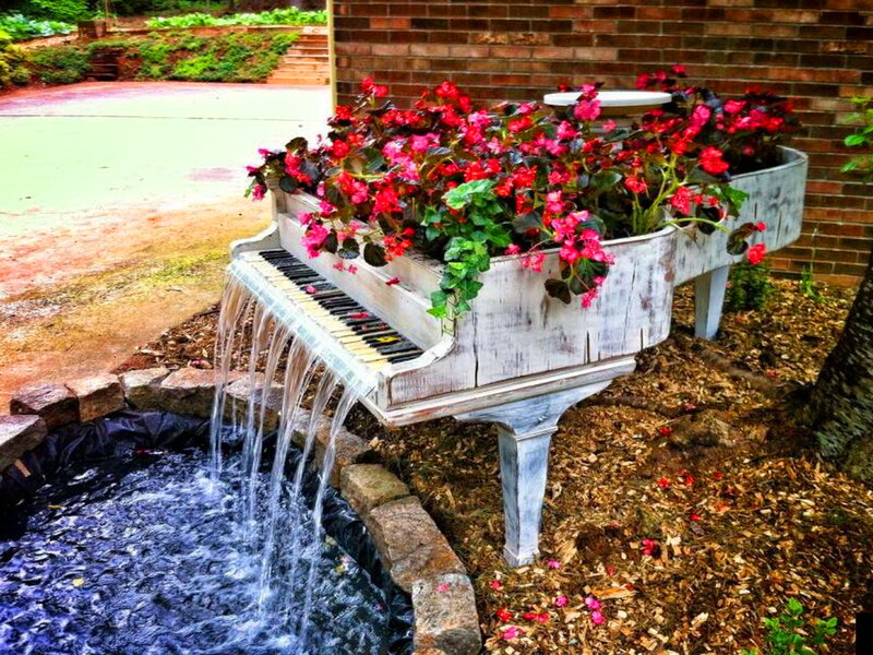 Piano Fountain with Flowers