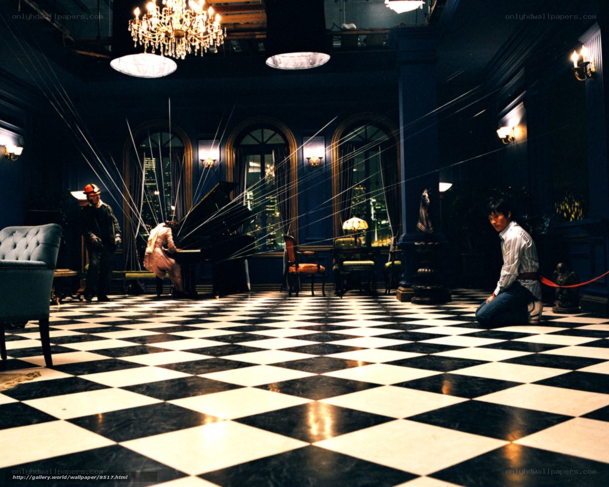 Piano in a checkered room