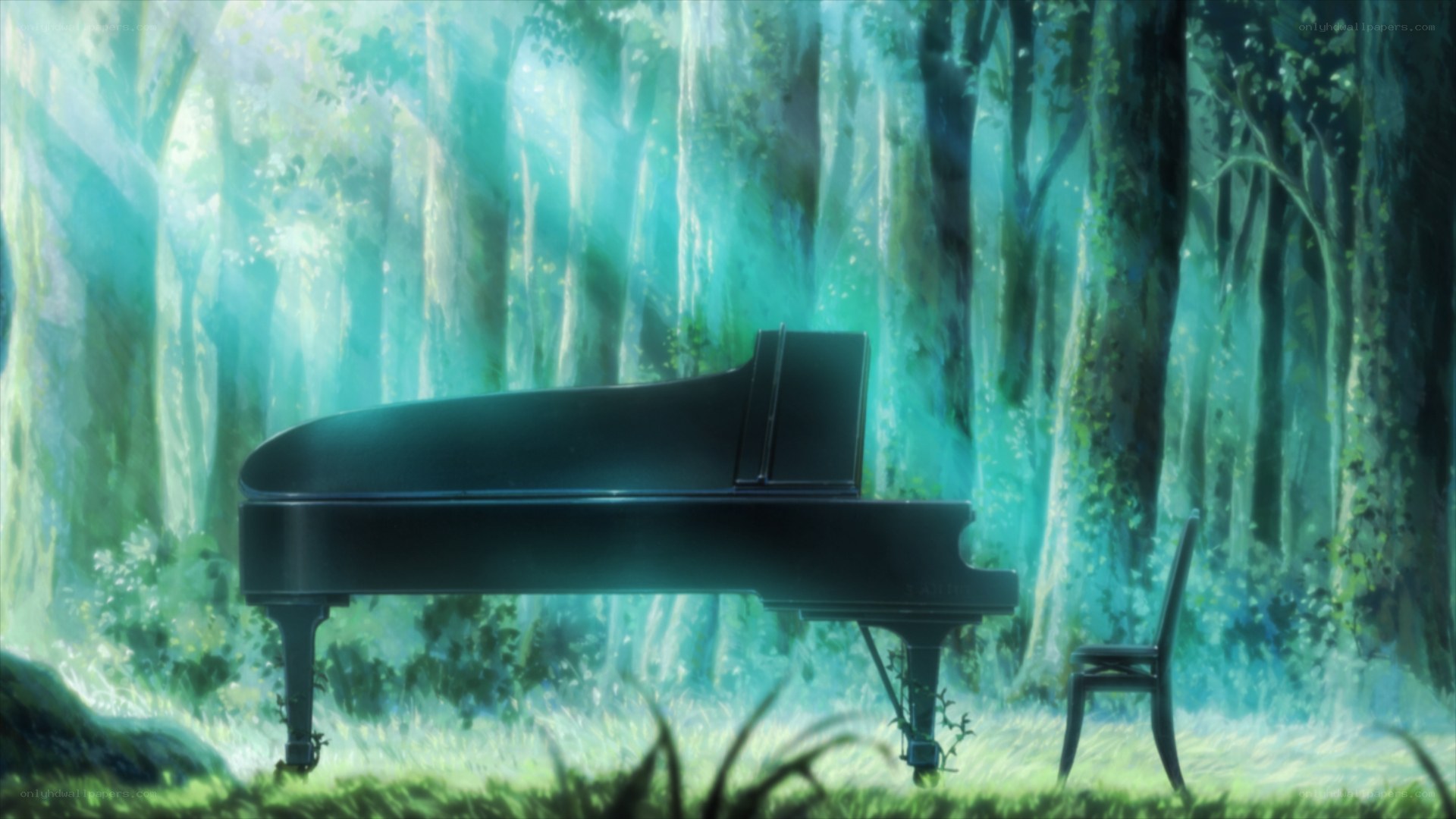 Piano in a mystical forest