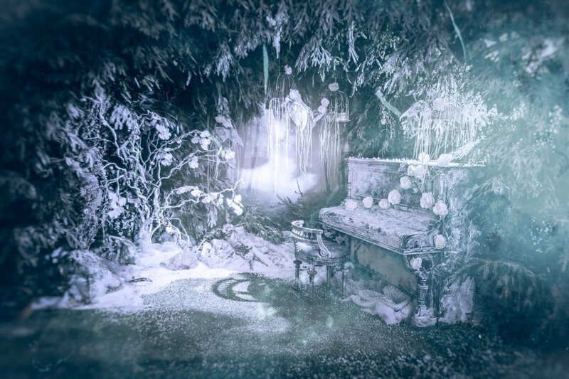 Piano in Snowy Forest