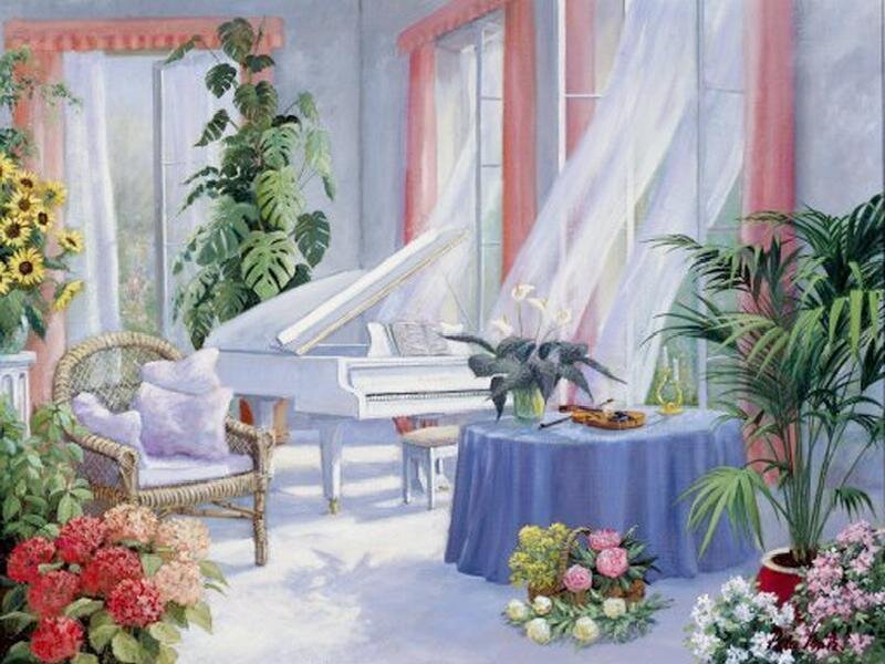 Piano in Sunroom
