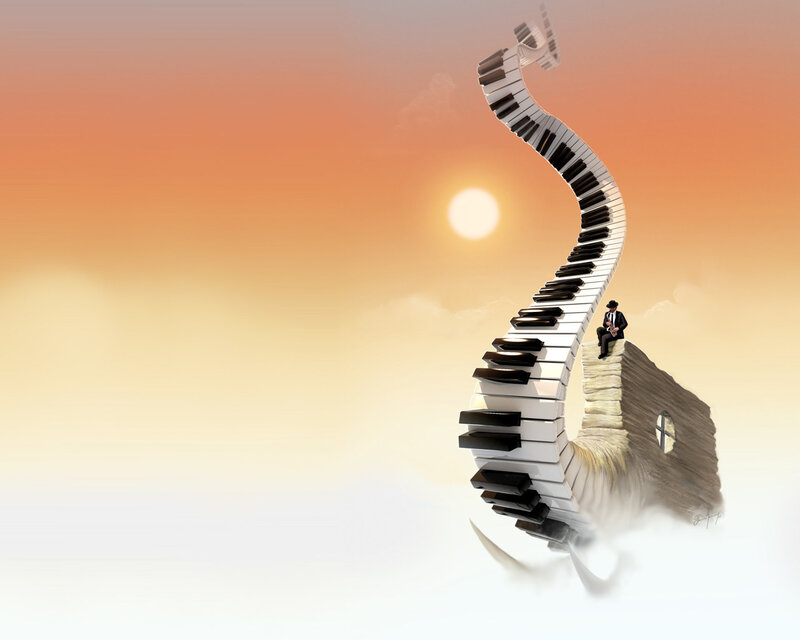 Piano key staircase to the sun