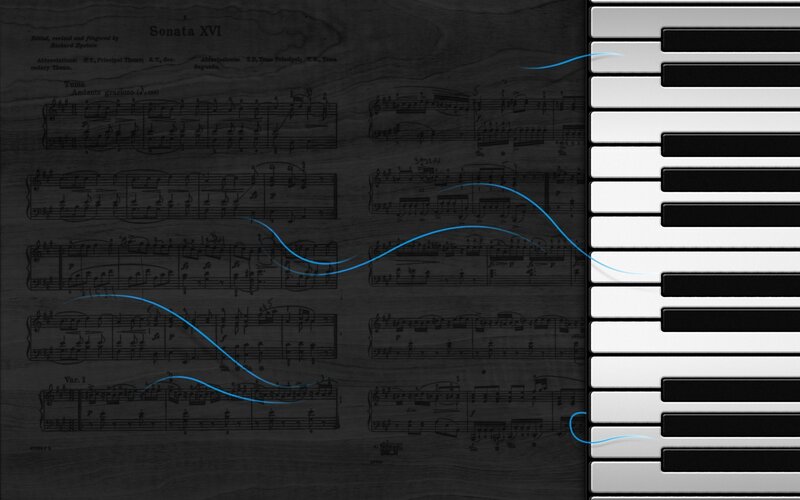 Piano Keyboard and Sheet Music — Black, Calm, Digital Art, Sheet Music