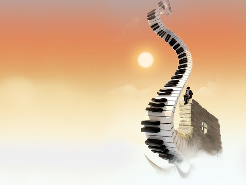 Piano keys forming a spiral staircase