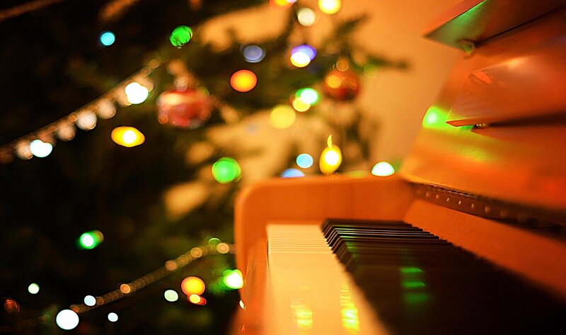 Piano Keys Near Christmas Tree