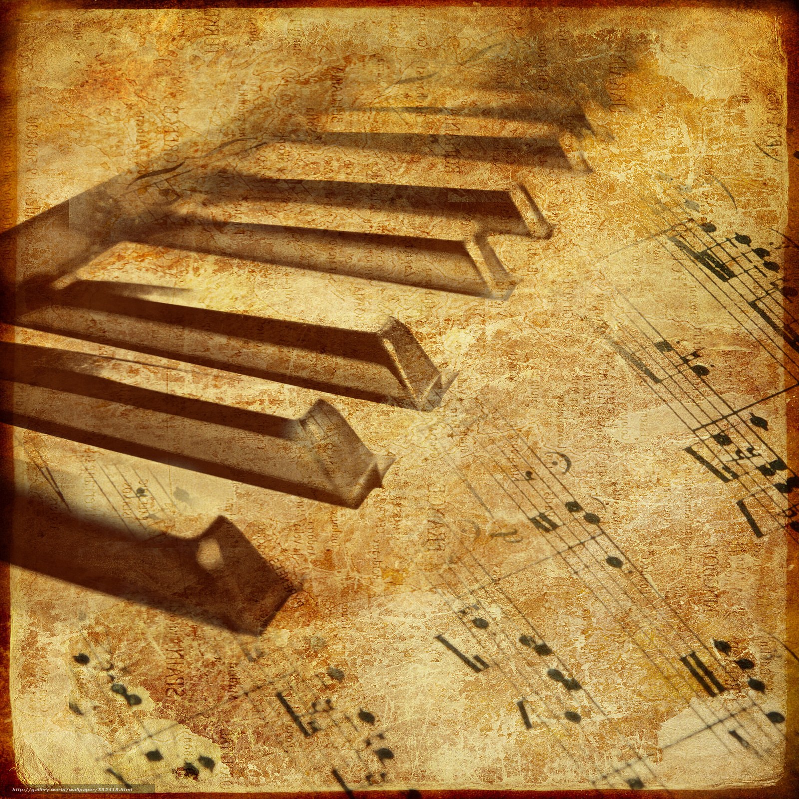 Piano keys on old music sheet