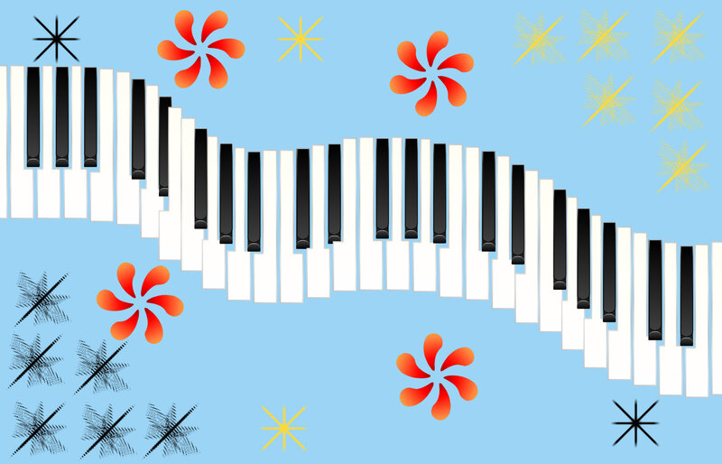 piano keys with flowers and stars