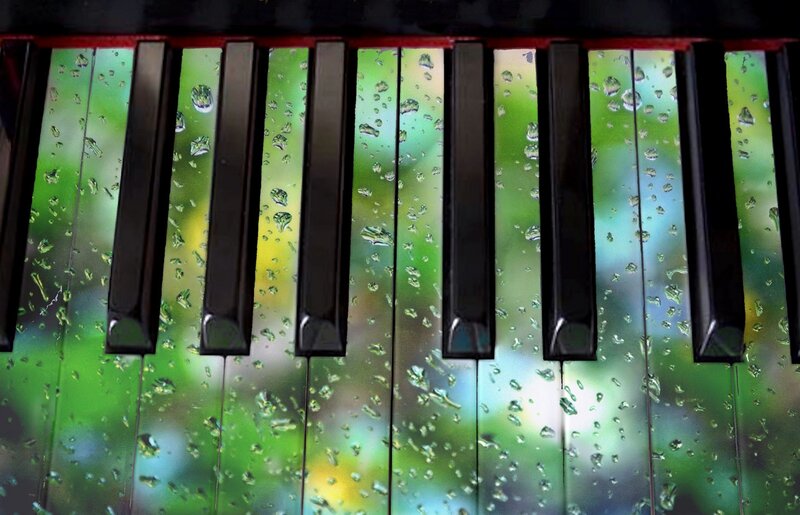 Piano Keys with Raindrops