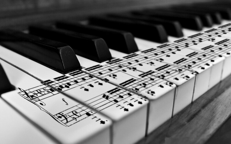 Piano Keys with Sheet Music — Black, Calm