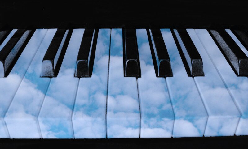 Piano Keys with Sky Pattern
