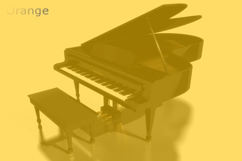 Piano with bench on yellow background