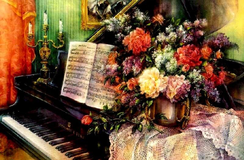 Piano with Flowers