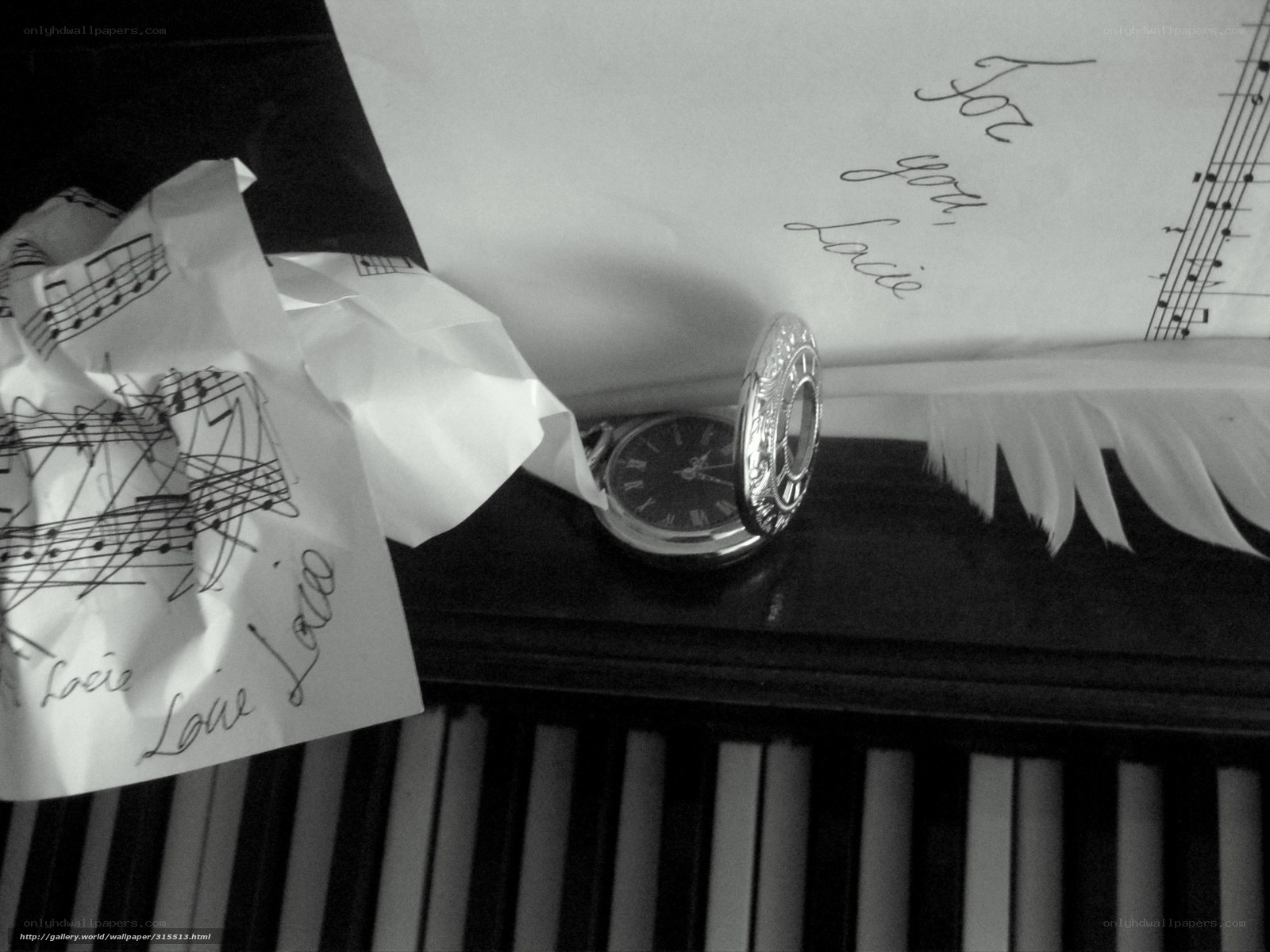 Piano with music and pocket watch