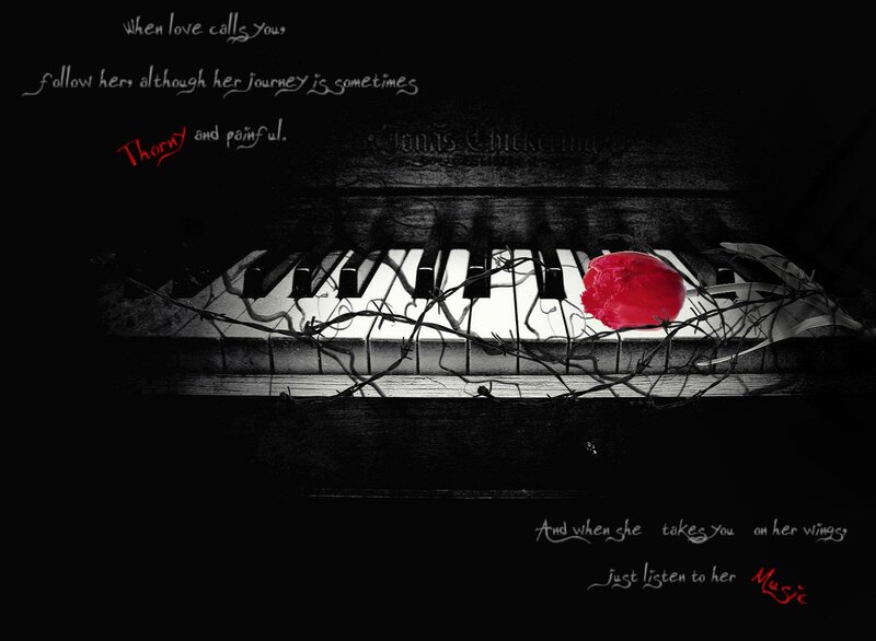 Piano with Red Rose