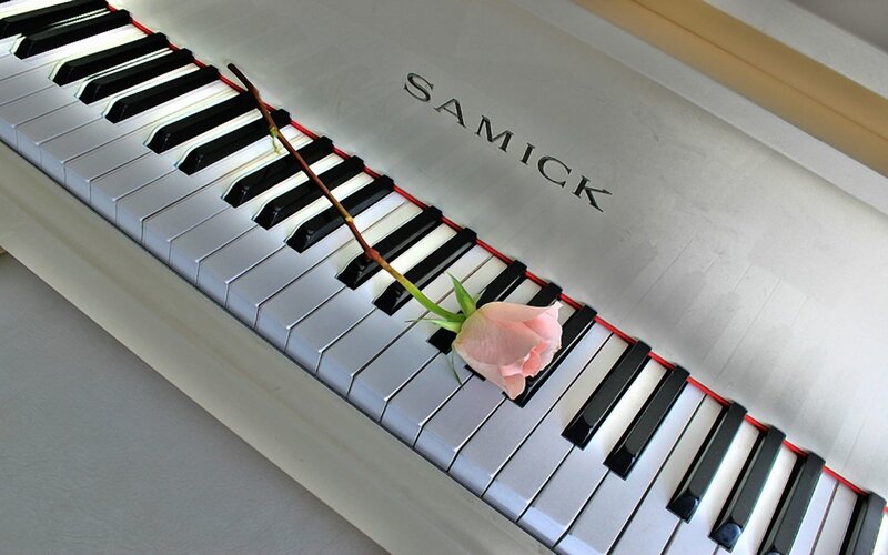 Piano with rose on keys