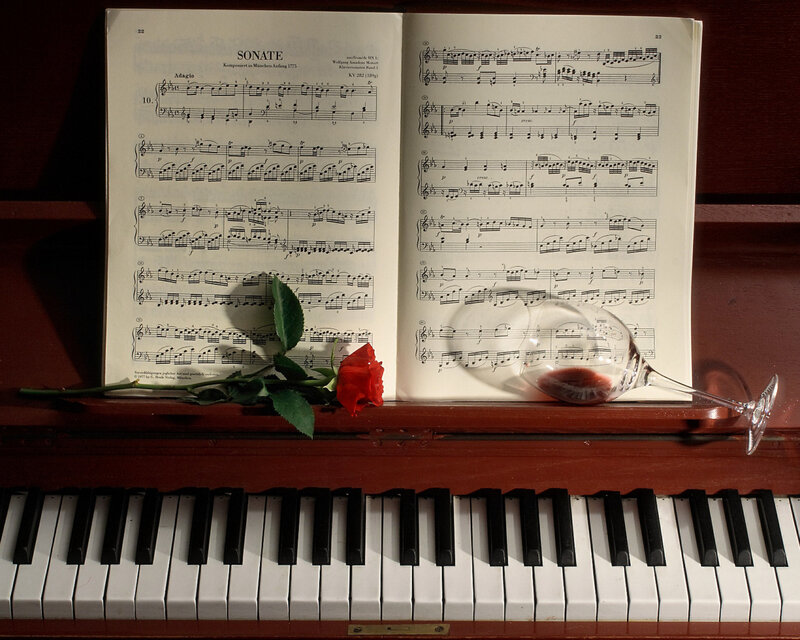 Piano with Sheet Music — Brown
