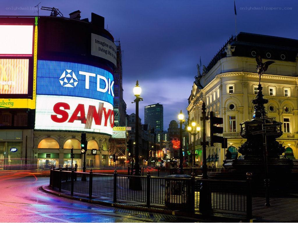 Piccadilly Circus at dusk