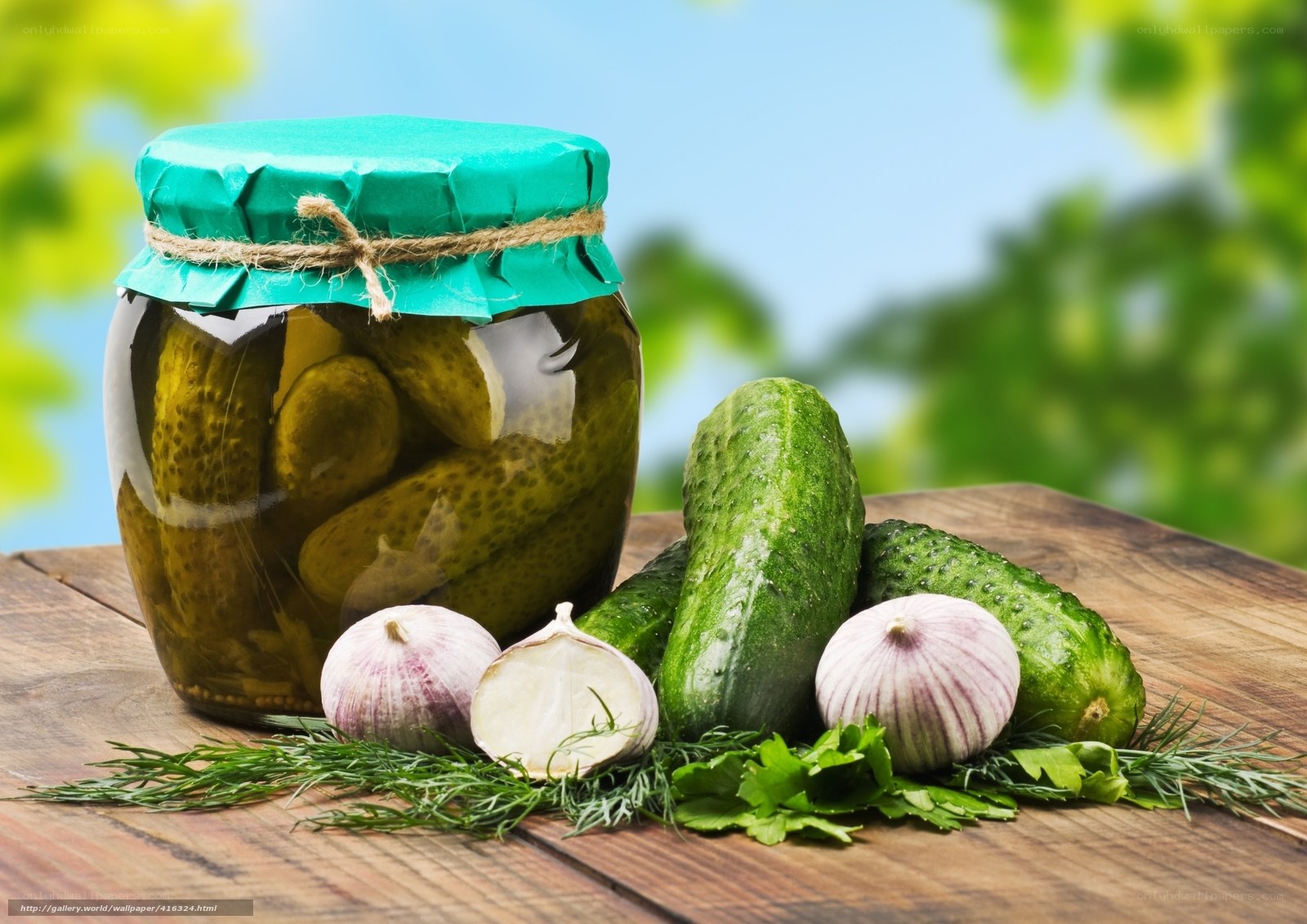Pickled cucumbers with fresh ingredients
