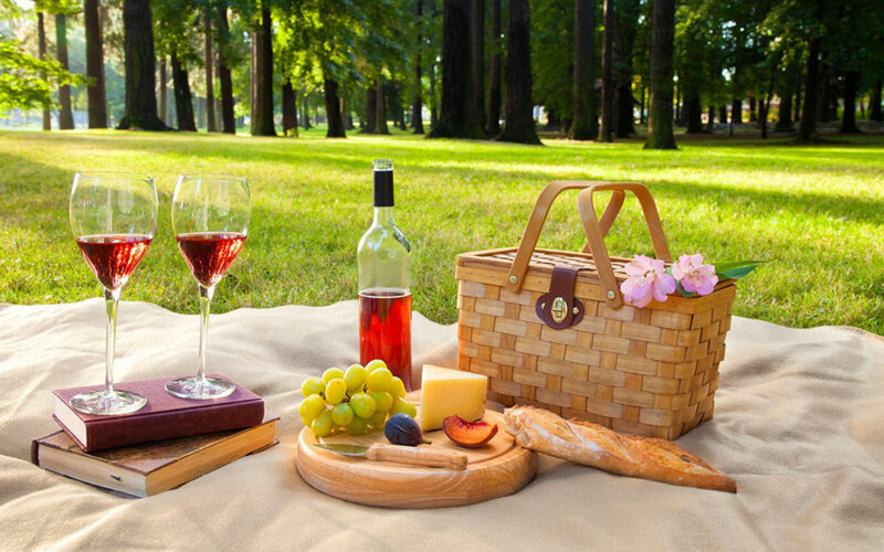 Picnic Basket on Blanket — Green