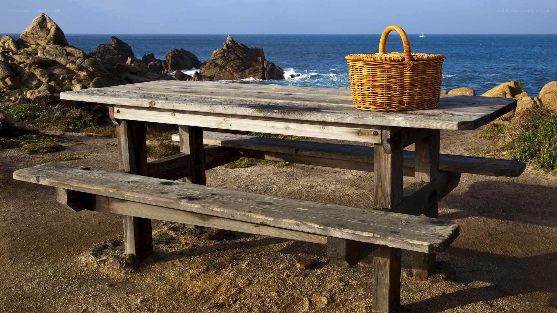 Picnic table by the sea