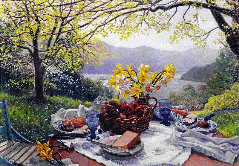 Picnic Table with Flowers