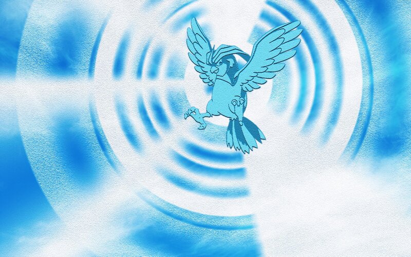Pidgeotto in a blue aura