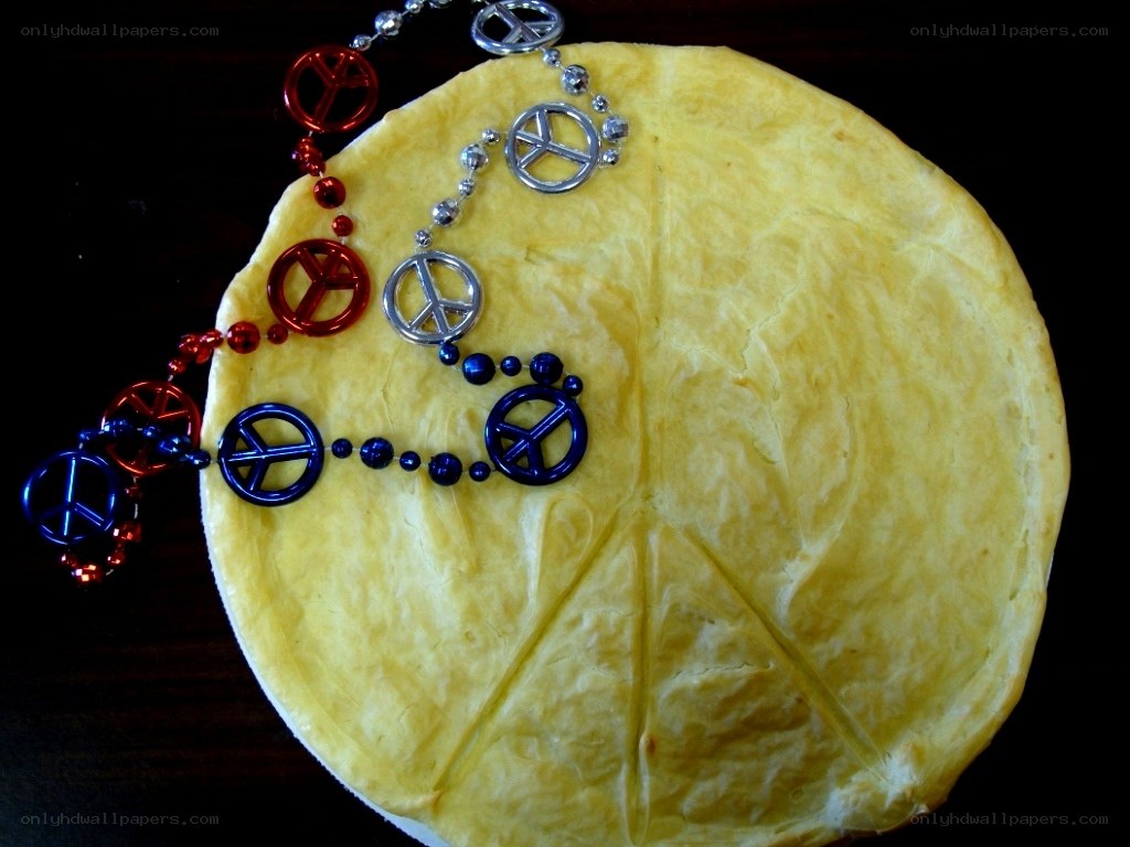 pie with peace sign beads