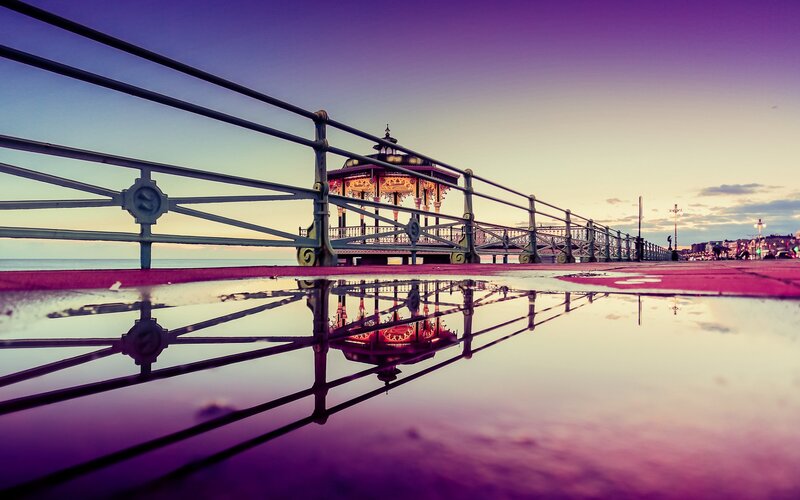 Pier and bandstand at dusk