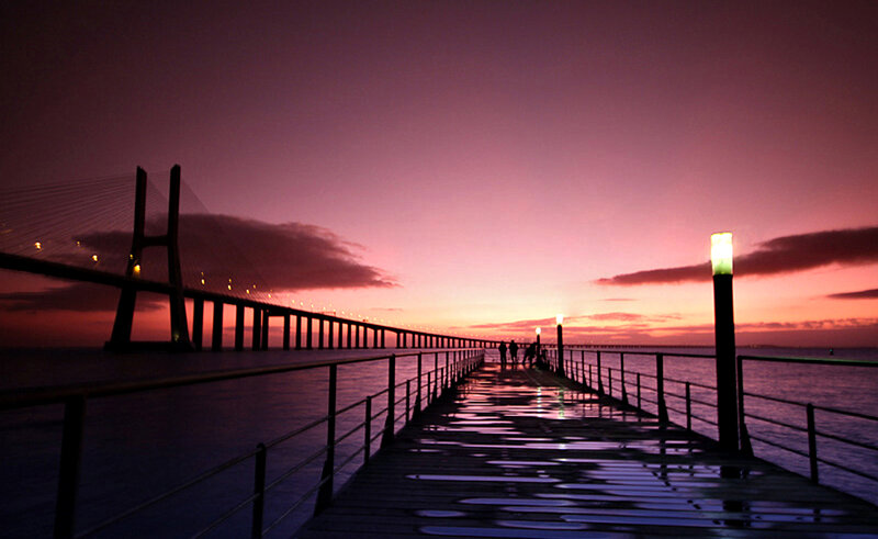Pier and Bridge at Dusk