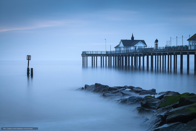 Pier at Dawn — Blue, Serene
