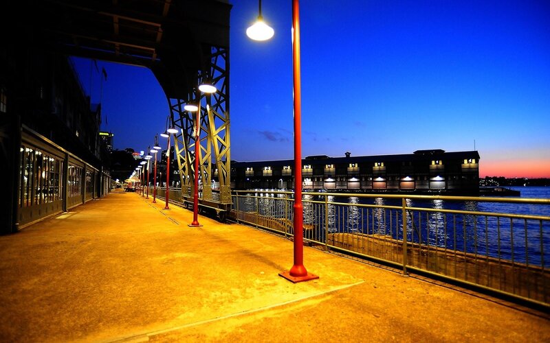 Pier at Dusk — Blue, Calm, Night, Photograph
