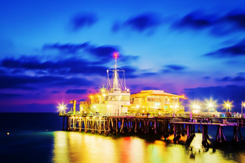 Pier at Dusk — Blue, Dramatic, Night, Photograph, Building