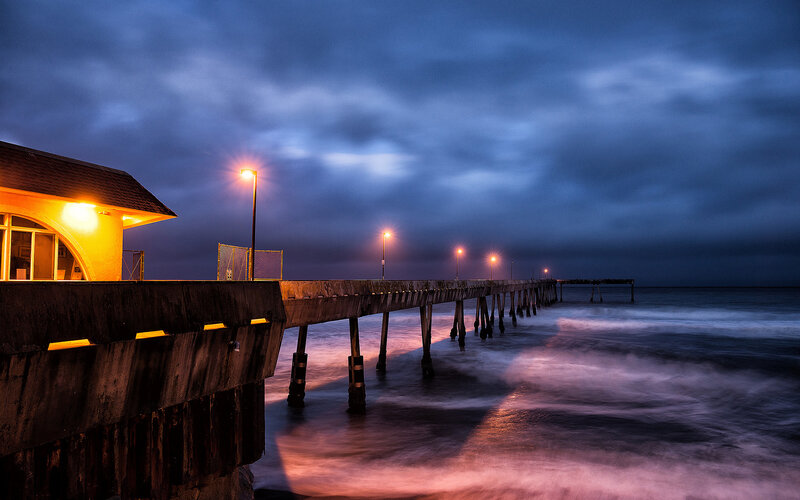 Pier at Dusk — Blue, Dramatic, Night, Photograph