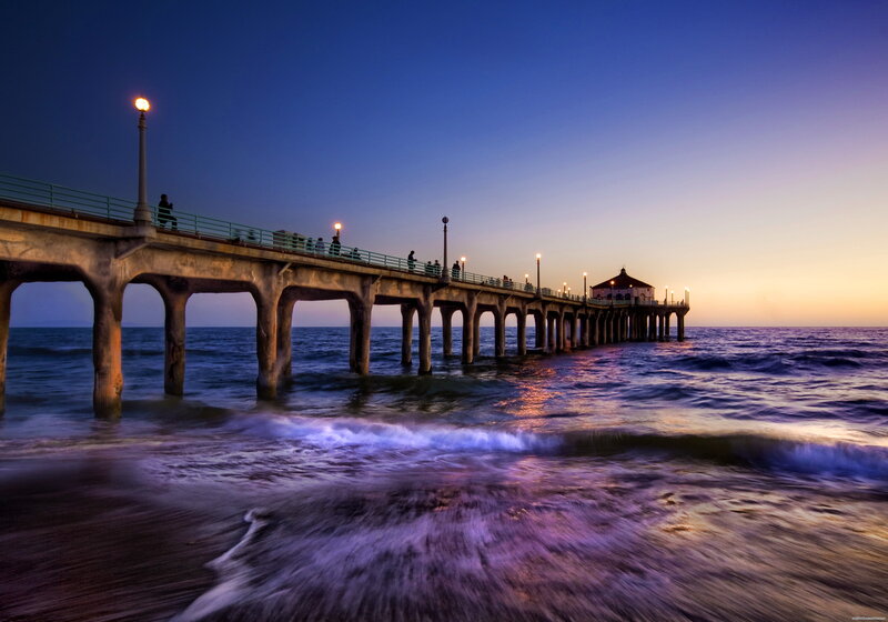 Pier at Dusk — Blue, Serene, Sunset, Photograph