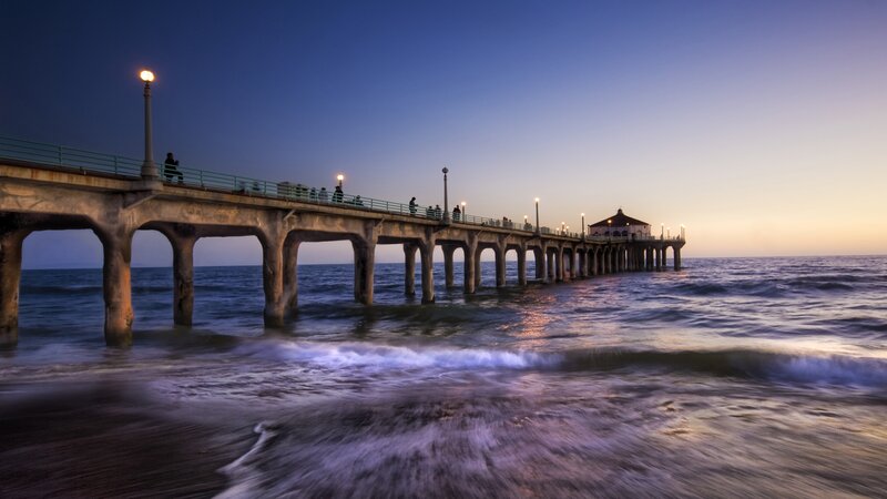 Pier at Dusk — Blue, Serene