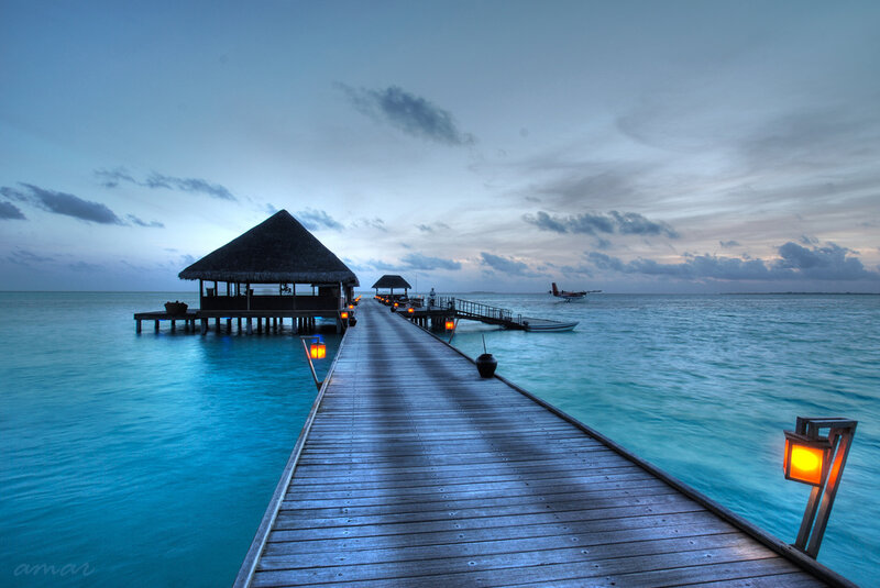 Pier at dusk in the Maldives