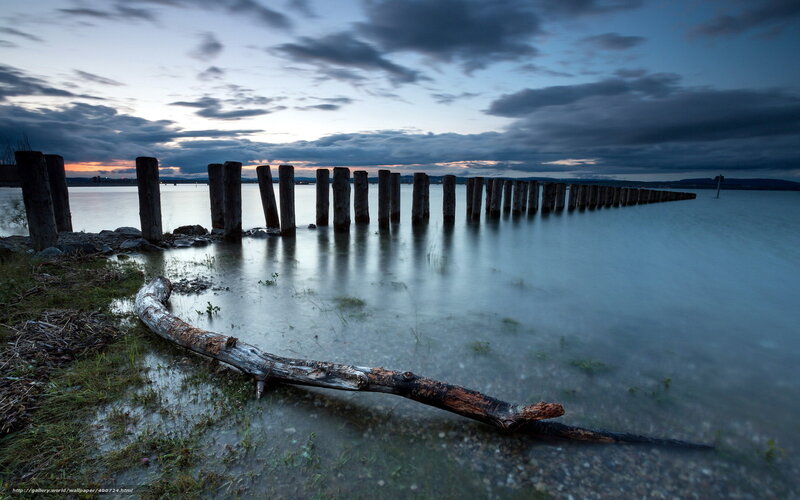 Pier at dusk with driftwood