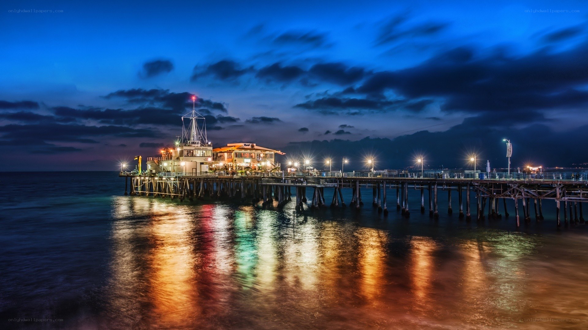 Pier at dusk with lights