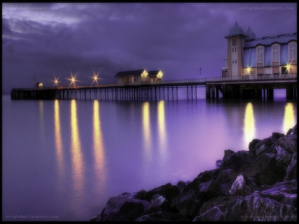 Pier at dusk with lights