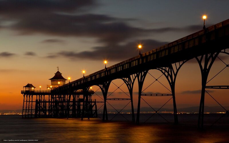Pier at dusk with lights