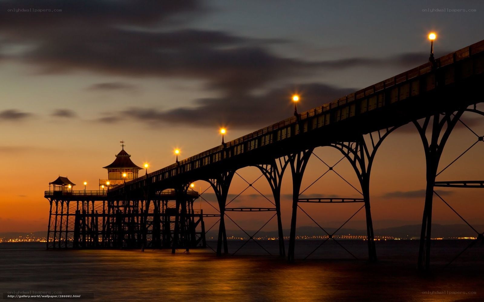 Pier at dusk with lights
