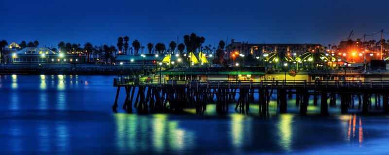 Pier at Night — Blue, Calm, Photograph