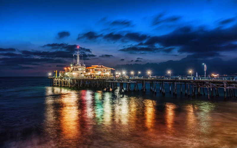 Pier at Night — Blue, Serene, Photograph