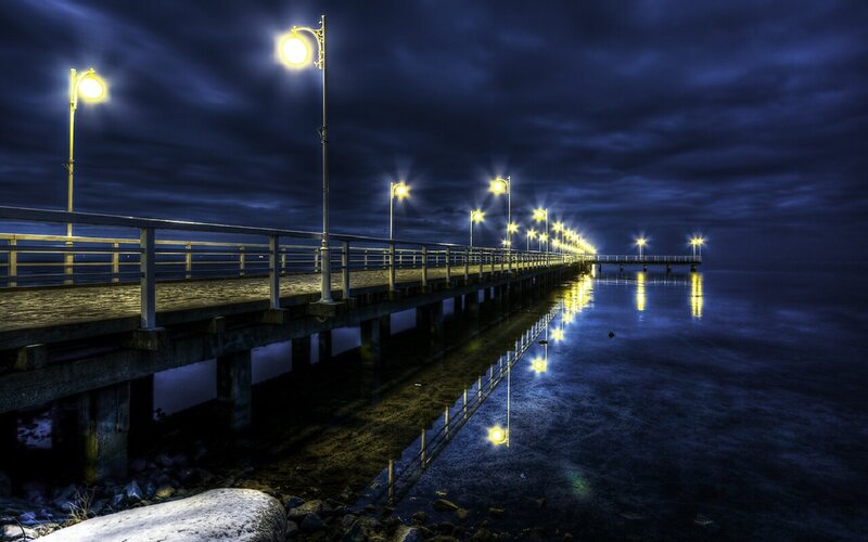 Pier at night with lights